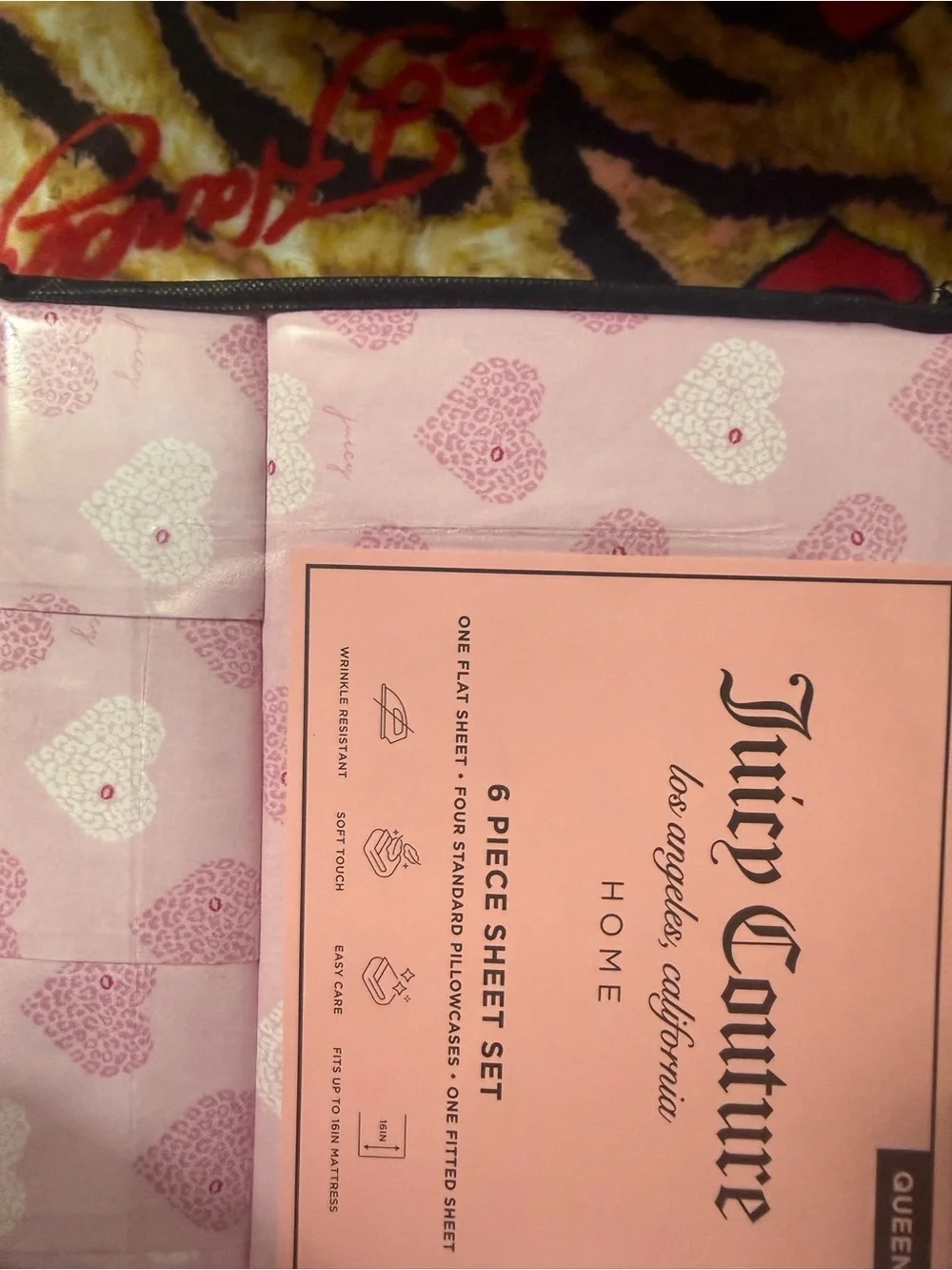 Juicy Couture Pink Heart Pattern 6-Piece Queen Sheet Set